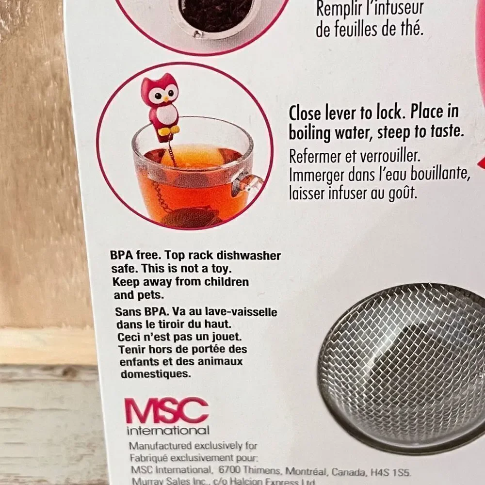 NWT JOIE Hoot stainless steel pink Owl Tea cup Infuser